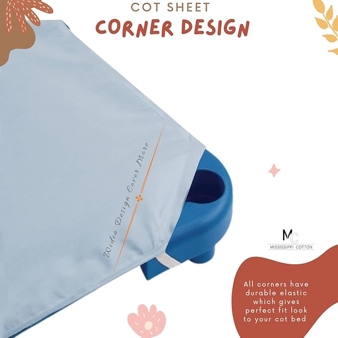 Pack of 24 Cot Sheet for Daycare Preschool Cot Bed -Polyblend Fabric with Corner Elastic Cots Sheets Fits On 22" X 40" Inches Size Toddler and Preschool Daycare Cot Light Blue 22 X 40 Size