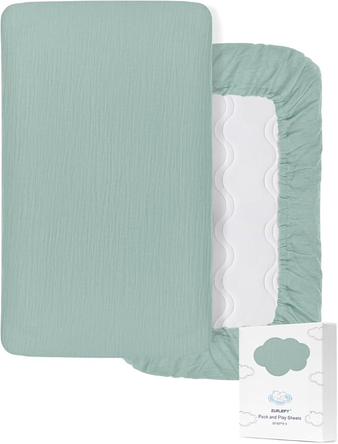 Light Blue Small Pack and Play Mattress Sheets, 39"x27" Neutral Baby Sheets for Pack and Play, Muslin Mini Crib Sheets or Playpen Mattresses Cover for Baby Boys and Girls (46P-05)