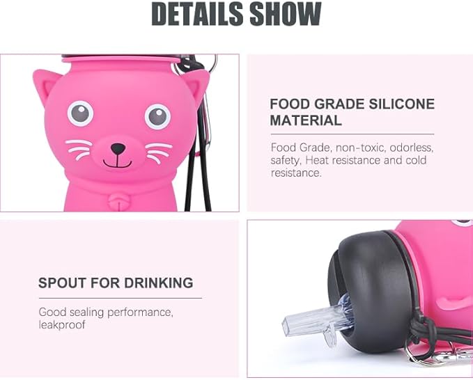 Collapsible Silicone Water Bottle,kawaii water bottle,500ml(16.9 oz),cute water bottles For Girls,School,Sports,Hiking, Backpacking, Camping, Walking, BPA Free(cute bear)