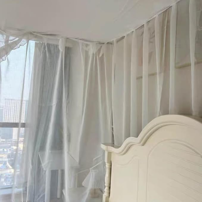 Elegant Princess 4 Corner Post Mosquito Net Romantic for Girls Women Bed Curtain Canopy for Adult Wedding Bedroom Kids Rooms Decoration (Type4-White, Full)