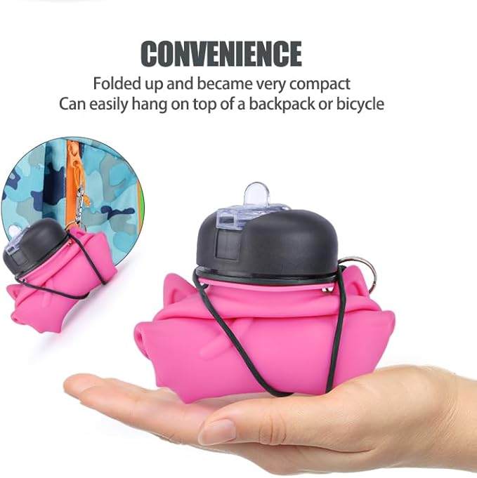 Collapsible Silicone Water Bottle,kawaii water bottle,500ml(16.9 oz),cute water bottles For Girls,School,Sports,Hiking, Backpacking, Camping, Walking, BPA Free(cute bear)
