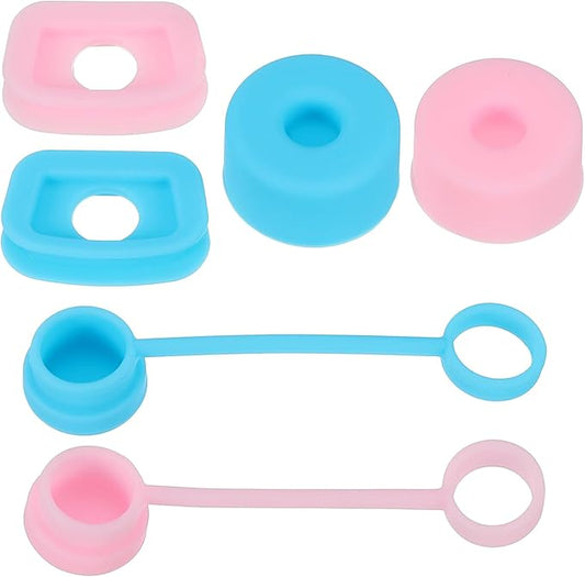 PATIKIL Silicone Spill Stopper for Straw Cup 1.0 40oz/ 30oz, Set of 6 Tumbler Accessories Including 2 Straw Cover Cap, 2 Square Spill Stopper and 2 Round Leak Stopper, Pink/Blue