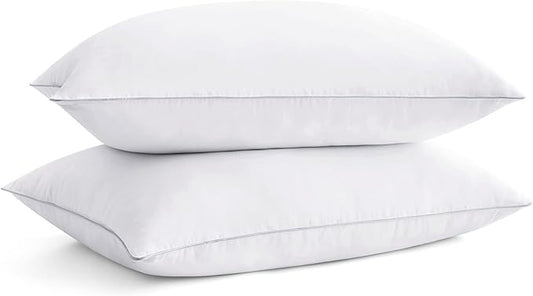 puredown® Goose Feathers Bed Pillows, 100% Cotton Cover, King Size Hotel Collection Pillows Set of 2 for Sleeping with Silver Piping, Feather and Polyester Filling