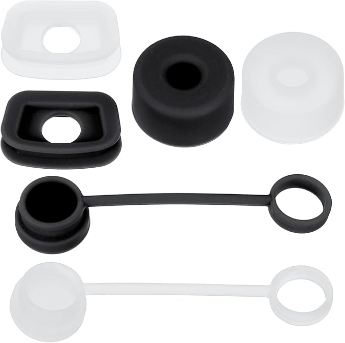 PATIKIL Silicone Spill Stopper for Straw Cup 1.0 40oz/ 30oz, Set of 6 Tumbler Accessories Including 2 Straw Cover Cap, 2 Square Spill Stopper and 2 Round Leak Stopper, Clear/Black