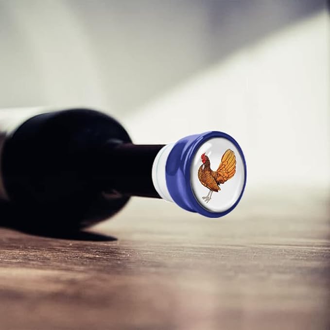 WIRESTER Set of 4 Ceramic Cork Decorative Wine Bottle Stoppers For Bar, Holiday, Party, Wedding - Chickens