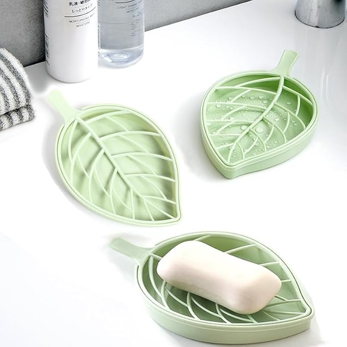 Creative Leaf Shape Soap Box, Double Layer Plastic Soap Holder, Soap Case Soap Dish,Green