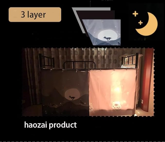 HAOZAIKEJI Student Bunk Bed Curtains Dormitory Blackout Bed Drapes for Loft Bed Milky Way Moon Curtain for Bed Frame Dustproof Decorative Shading Canopy for Bottom Bunk Bed