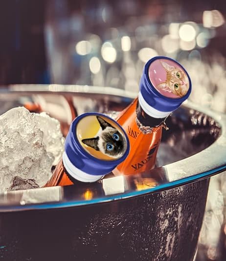 WIRESTER Set of 4 Ceramic Cork Decorative Wine Bottle Stoppers For Bar, Holiday, Party, Wedding - Cats Face On Solid Color