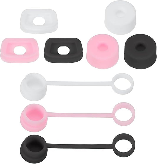 PATIKIL Silicone Spill Stopper for Straw Cup 2.0 40oz/30oz, Set of 9 Tumbler Accessories Including 3 Straw Cover Cap, 3 Square Spill Stopper and 3 Round Leak Stopper, White/Black/Pink