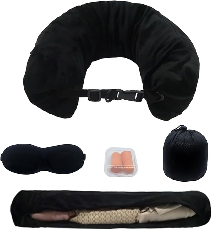 Stuffable Neck Pillow for Travel,Stuffable Travel Pillow,Travel Neck Pillow Stuffable with Clothes Transforms Into Extra Luggage without Excess Fees(with Eye Masks, Earplugs and Storage Dag)