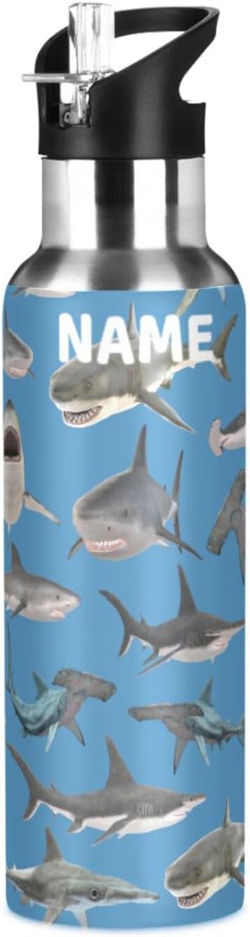 Stainless Steel Water Bottle with Straw Lid - 20 Oz Sports Insulated Water Bottle Thermos for Sport Gym Outdoor Travel School (shark hammerhead shark)