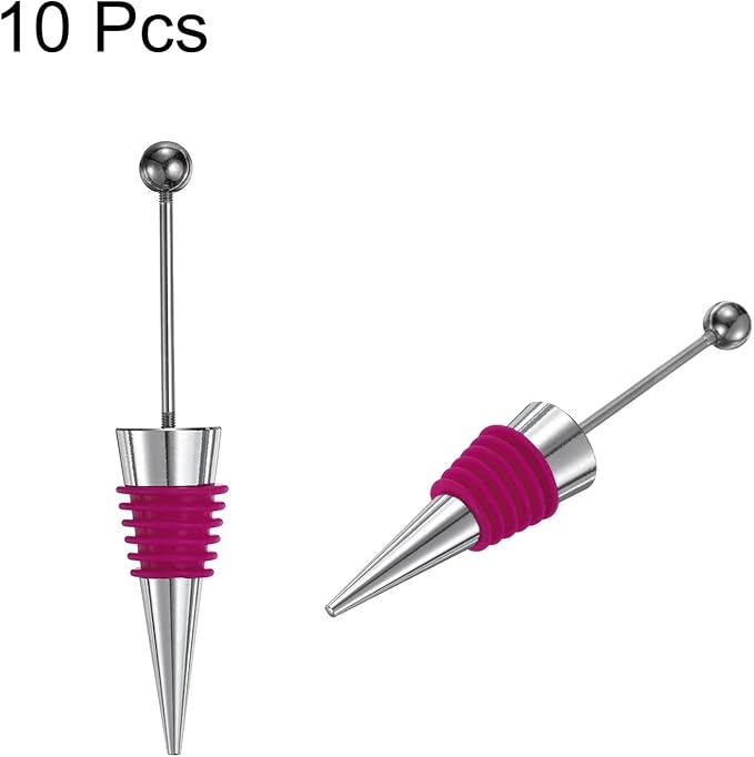 uxcell 10 Pcs Bead Wine Bottle Corks, Wine Stopper Cork, Wine Stopper, Reusable Wine Bottle Corks Sealing Plug Bottle for Beverage Holiday Party Bar,Silver/Deep Red