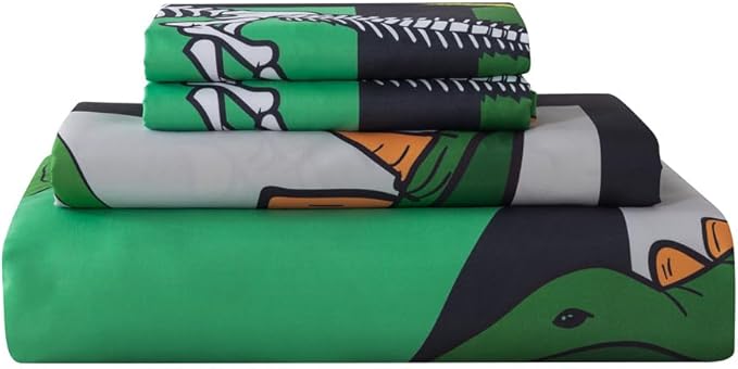 qjmiaofang Dinosaur Sheets Full Size for Boys Dinosaur Sheet Set 4Pieces Ancient Dinosaur Flat Sheet Set T-Rex Flat Sheet Animals Printed Dinosaur Bed Sheet 1 Fitted Sheet 1 Flat Sheet 2 Pillowcases