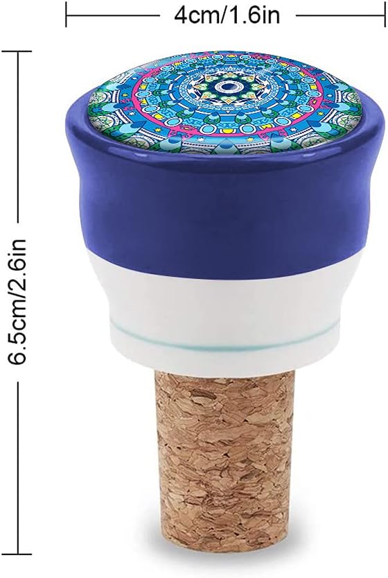WIRESTER Set of 4 Ceramic Cork Decorative Wine Bottle Stoppers For Bar, Holiday, Party, Wedding - Bohemian Mandala (Colorful, Sunshine, Blue, Wood Look)
