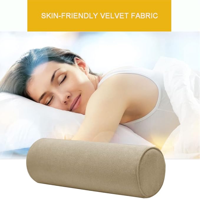 Cylinder Round Memory Foam Support Pillows 24X6 Cervical Neck Roll Pillow with Pillowcase Soft, Comfortable and Breathable for Sleeping, Chair, Car, Sofa,Travel Light Coffee