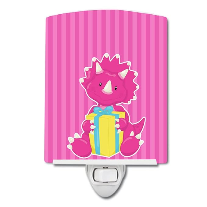 Caroline's Treasures BB8924CNL Dinosaur Pink #2 Ceramic Night Light Compact, UL-Certified, Ideal for Bedroom, Bathroom, Nursery, Hallway, Kitchen, 6x4x3, Multicolor
