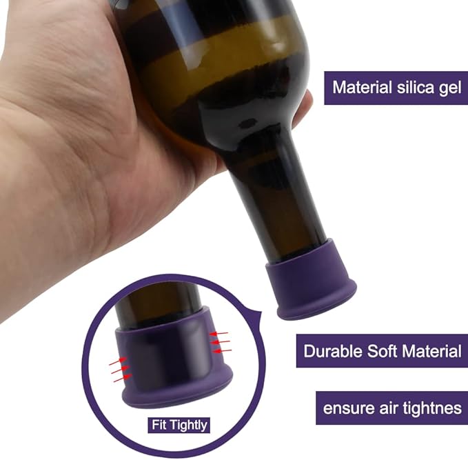 6 PCS Wine Stopper: Silicone Wine Stoppers for Wine Bottles, Reusable Wine Bottle Caps for Glass Bottles, Replaceable Wine Sealer for Keeping Wine/Champagne Fresh, Christmas Gift for Wine Lover