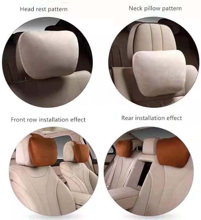 2Pcs Car Neck Pillows for headrests,for Travel Interior Accessories and Suede Support Head Pillows,Balance Neck Pillow Designed to Relieve Neck Pain and Muscle Tension.(brown)