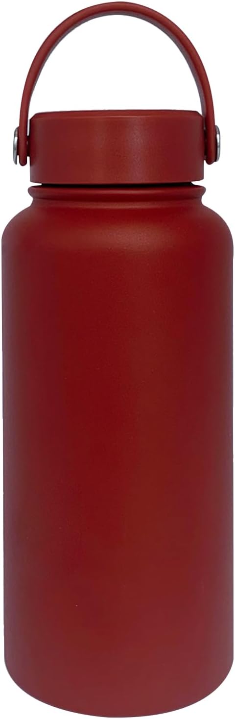 32oz Insulated Water Bottle ,Stainless Steel Sports Water Cup Flask with 2 Lids, Wide Mouth Travel Thermal Mug,Outdoor Sports Bottle(Deep red)