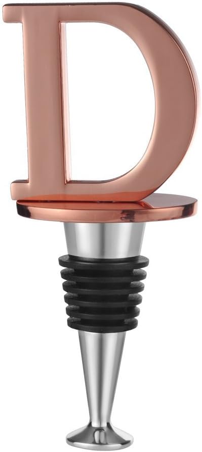 Wine and Beverage Bottle Stopper With Rose Gold Finish-Perfect Presents/Gift Idea for Valentines Day, Mothers Day, Fathers Day, Thanksgiving Day,D-Initial (Letter D)