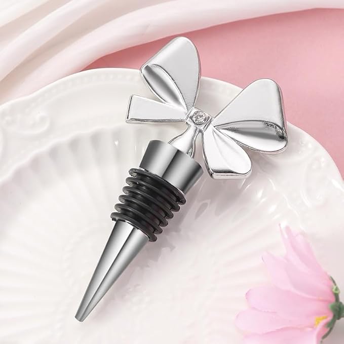 Bowknot Christmas Wine Bottle Stoppers, Holiday Decor - zinc alloy Decorative Wine Stoppers - Wine Gift for Hostess - Cute Wine and Beverage Corker Bottle Sealers (6 pcs)