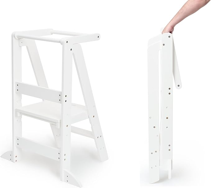 Foldable Kitchen Stool for Kids - Foldable Toddler Tower, Kitchen Stool for Toddlers, Toddler Standing Tower, Toddler Tower, Kids Stool (White)