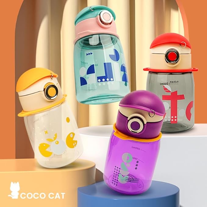 Exquisite Water Bottle with Lid - Durable & Modern Design - Easy Open Button & Carrying Lanyard – Tritan BPA Free Pure Plastic & Dishwasher Safe, Kids Cup (16.9 Oz)