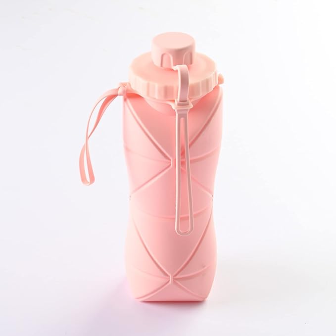 Collapsible Water Bottle, Silicone Foldable Water Bottles For Travel, Easy-To-Carry Design And Compact Size, BPA Free, 20 oz (Pink)