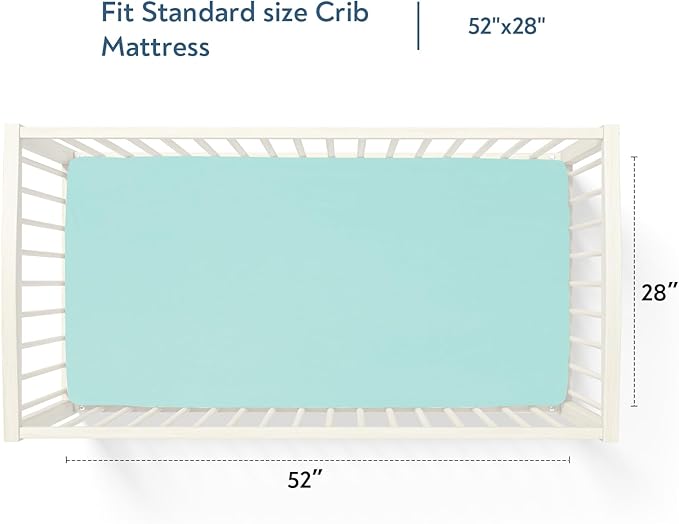 Waterproof Crib Sheets for Boys 2 Pack, Fitted Baby Crib Sheet Neutral 52" x 28" for Standard Crib and Toddler Bed Mattress, Soft and Breathable Kid Toddler Sheets for Boys or Girls, Grey & Aqua Blue
