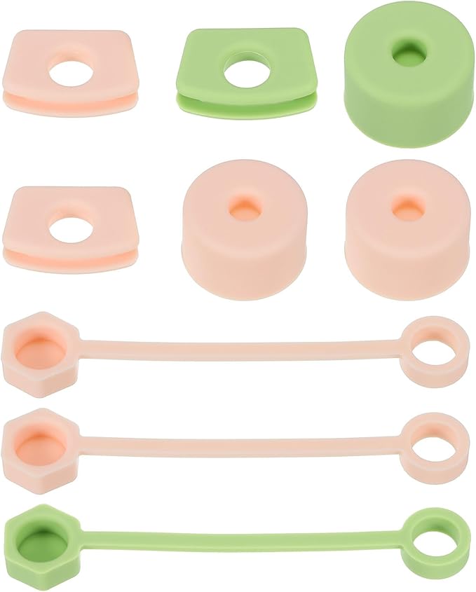 PATIKIL Silicone Spill Stopper for Straw Cup 1.0 2.0 40oz/ 30oz, Set of 9 Tumbler Accessories Including 3 Straw Cover Cap, 3 Square Spill Stopper and 3 Round Leak Stopper, Green/Pink