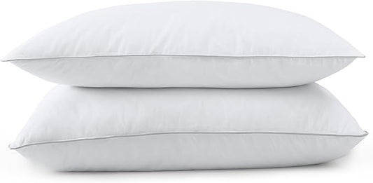WOLKI Goose Feather Down Alternative Pillows Sandard Size Set of 2, 100% Soft Cotton Shell Bed Pillow, Hotel Sleeping Pillow for Back, Stomach or Side Sleepers 20x26
