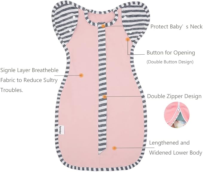 Baby Blanket Sack with Arms Free Design,Transition to Arms Free Wearable for Newborn Girl and Boy, Large 6-9Months, Pink Color