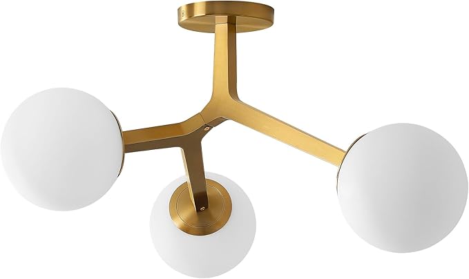 Semi Flush Mount Ceiling Light Fixture 3-Light Modern Gold Sputnik Chandelier with Globe Milky Frosted Glass Shade E12 Sputnik Ceiling Light for Kitchen, Hallway Light Fixtures Ceiling