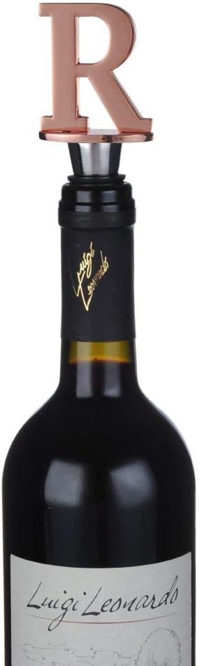 Wine and Beverage Bottle Stopper With Rose Gold Finish-Perfect Presents/Gift Idea for Valentines Day, Mothers Day, Fathers Day, Thanksgiving Day,R-Initial (Letter R)