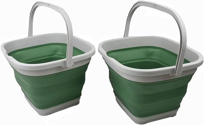 SAMMART 10L (2.6 gallon) Collapsible Rectangular Handy Basket/Bucket (Grey/Dark Sea Green (Set of 2))