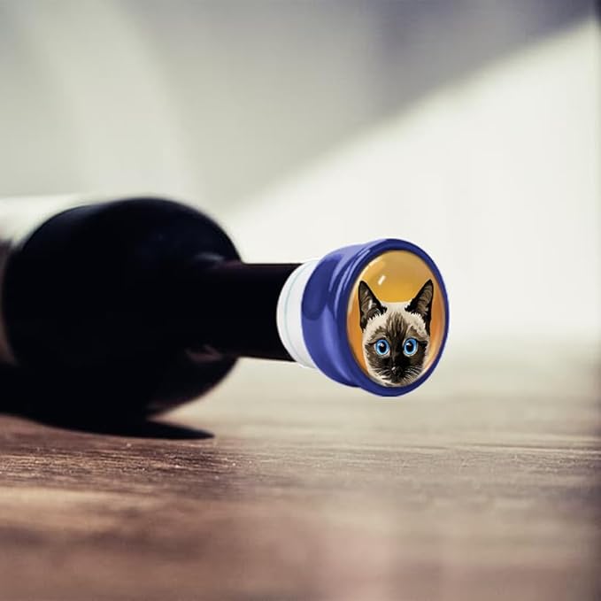 WIRESTER Set of 4 Ceramic Cork Decorative Wine Bottle Stoppers For Bar, Holiday, Party, Wedding - Cats Face On Solid Color