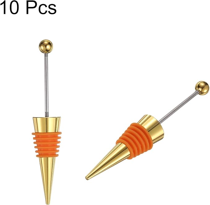 uxcell 10 Pcs Bead Wine Bottle Corks, Wine Stopper Cork, Wine Stopper, Reusable Wine Bottle Corks Sealing Plug Bottle for Beverage Holiday Party Bar,Gold/Orange