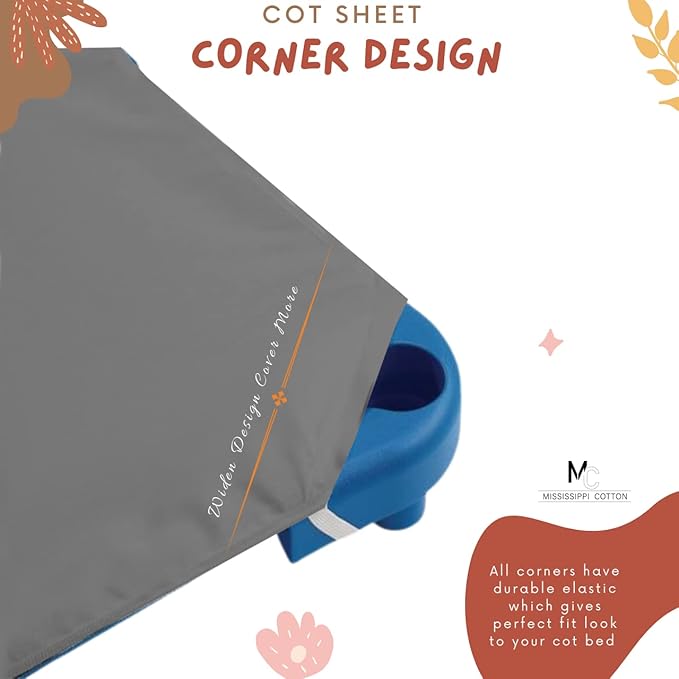 Pack of 6 Cot Sheet for Daycare Preschool Cot Bed -Polyblend Fabric with Corner Elastic Cots Sheets Fits On 22" X 40" Inches Size Toddler and Preschool Daycare Cot Dark Grey 22 X 40 Size