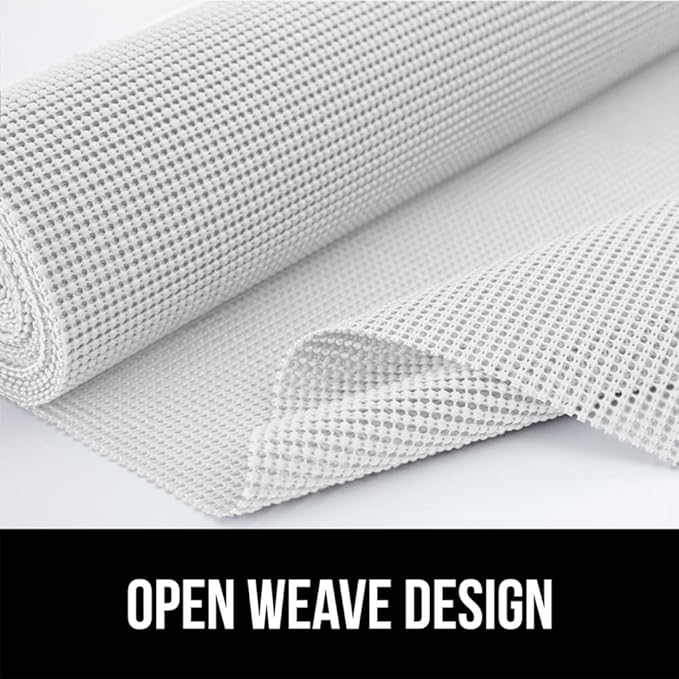 Gorilla Grip powerGRIP Drawer Shelf and Cabinet Liner, Thick Strong Hold, Non-Adhesive Liners Protect Kitchen Cabinets and Cupboard, Bathroom Drawers, Easy Install, Breathable Mat, 12" x20' Snow White