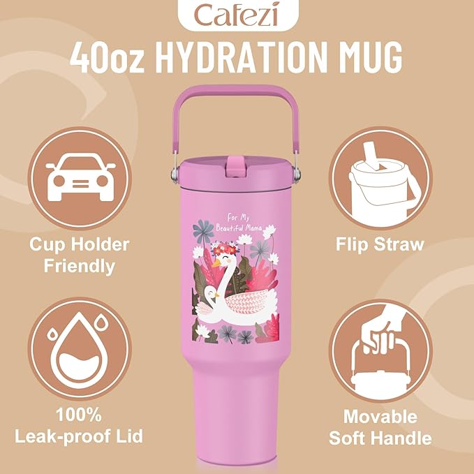 Gifts for Mom, Mothers Day Gifts for Mom from Daughter or Son - Birthday Gifts, Christmas Gifts, Mom Gifts for Mothers Day - 40 oz Tumbler with Lid and Straw (Swans)