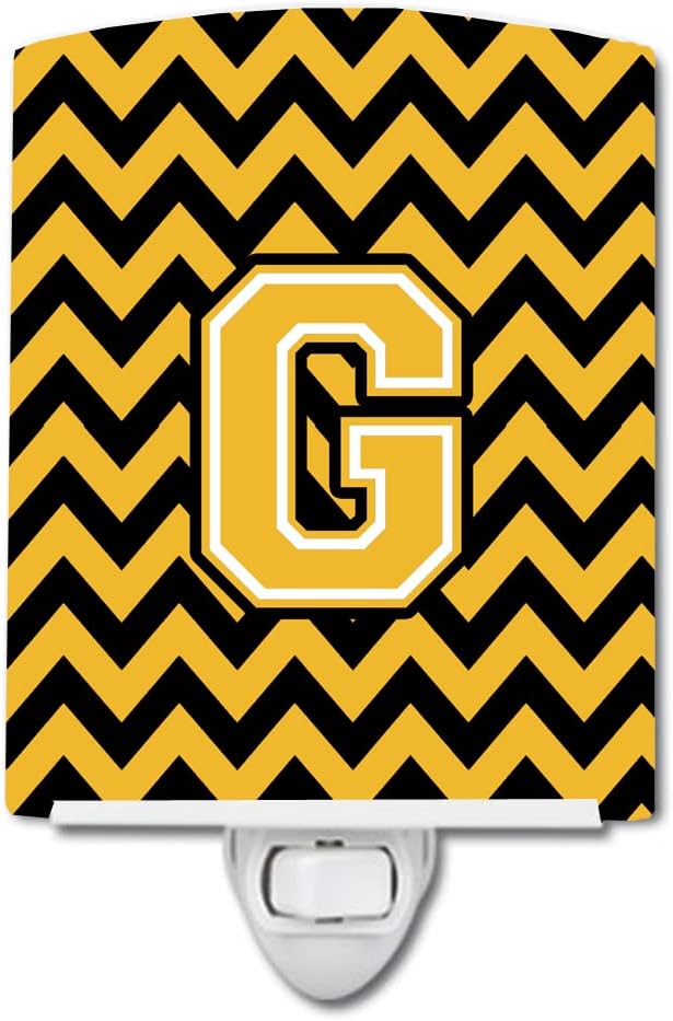 Caroline's Treasures CJ1053-GCNL Letter G Chevron Black and Gold Ceramic Night Light Compact, UL-Certified, Ideal for Bedroom, Bathroom, Nursery, Hallway, Kitchen, 6x4x3, Multicolor
