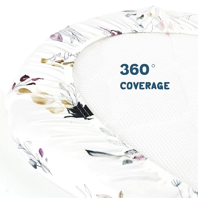 GRSSDER Stretchy Ultra Soft Fitted Bassinet Sheet Set 2 Pack, Universal Fit for Bassinets Baby Cradle Moses Basket Oval Rectangle Mattress, Watercolor Pretty Purple Flora for Girls
