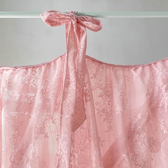Mengersi Canopy Bed Curtains with Tie Backs,Princess Bed Canopy Curtains Bed Drapes Sheer Curtains for Bedroom Decor(Full,Pink