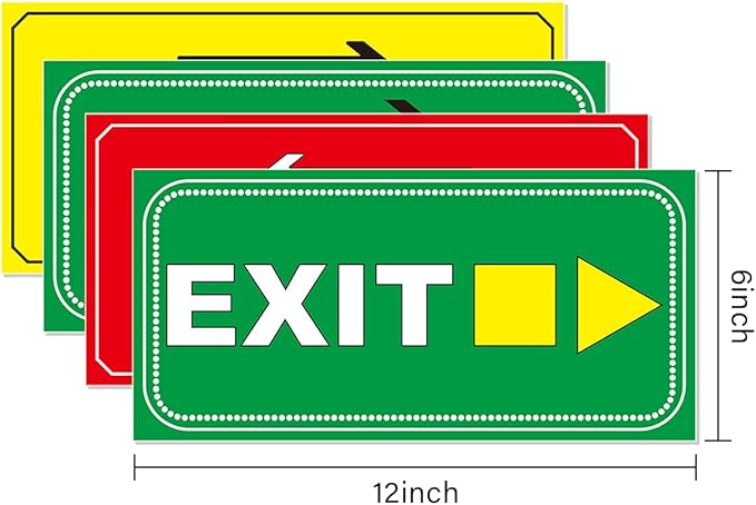 Bright Colored Exit Sign Stickers - 4 Pack 12" × 6" - Self Adhesive Vinyl Exit Signage Waterproof and Fade Resistance for Office Workplace School Indoor & Outdoor Guidelines