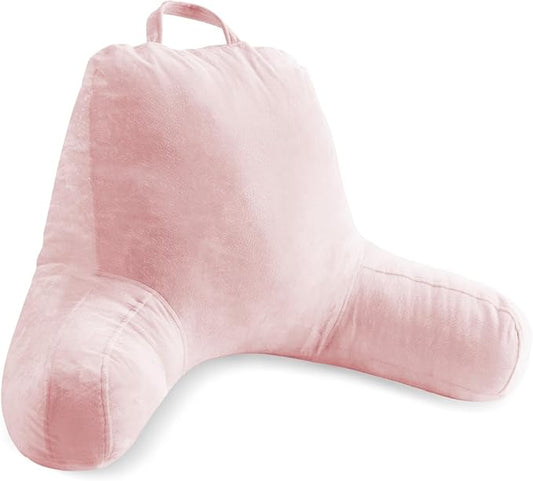 Sasttie Reading Pillow for Sitting in Bed Adult, Velvet Back Pillow for Bed Sitting Up, Backrest Back Support Chair Pillow, College Dorm Essentials for Girls and Boys, Pink