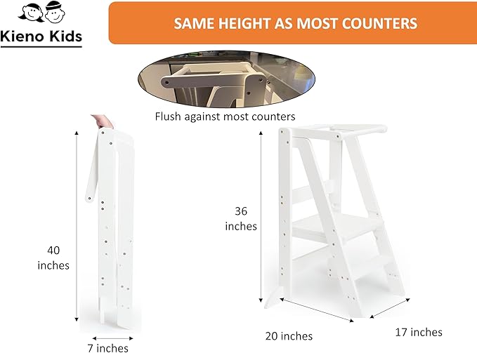 Foldable Kitchen Stool for Kids - Foldable Toddler Tower, Kitchen Stool for Toddlers, Toddler Standing Tower, Toddler Tower, Kids Stool (White)
