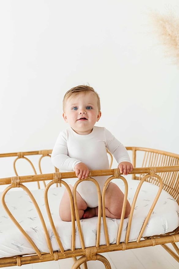 Ely's & Co. Fitted Bassinet Sheet 100% Jersey Cotton 2 Pack for Baby Boy Blue Dragonflies + Stripes