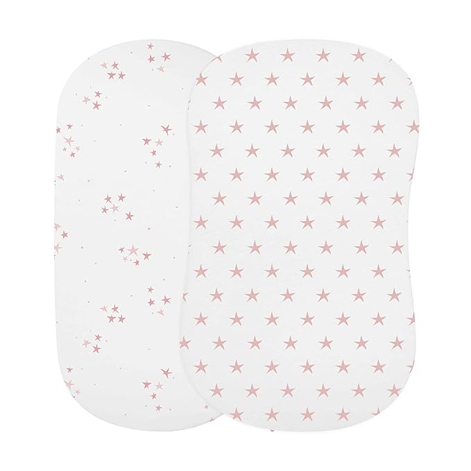 Ely's & Co. Bassinet Sheet 100% Jersey Cotton 2 Pack for Baby Girl-Dusty Rose and Mauve Pink Stars