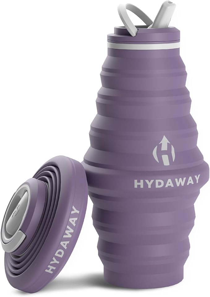 HYDAWAY Collapsible Water Bottle - 25oz I Reusable Water Bottle with Flip Top Lid for Travel, Hiking, Backpacking I Portable & Leakproof, Food-Grade Silicone, BPA Free, Collapses to 1.5”