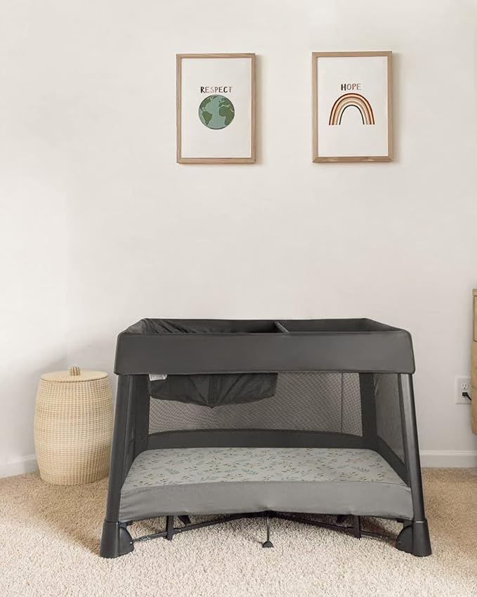 Blissful Diary Muslin Mini Crib Sheets, Pack and Play Mattress Sheets Fitted for Pack N Play, Soft Cotton for Boys Girls, 2 Pack(Roman Green&Leaf)